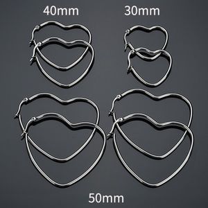 Heart Hoop Earrings Stainless Steel Silver 3 Sizes